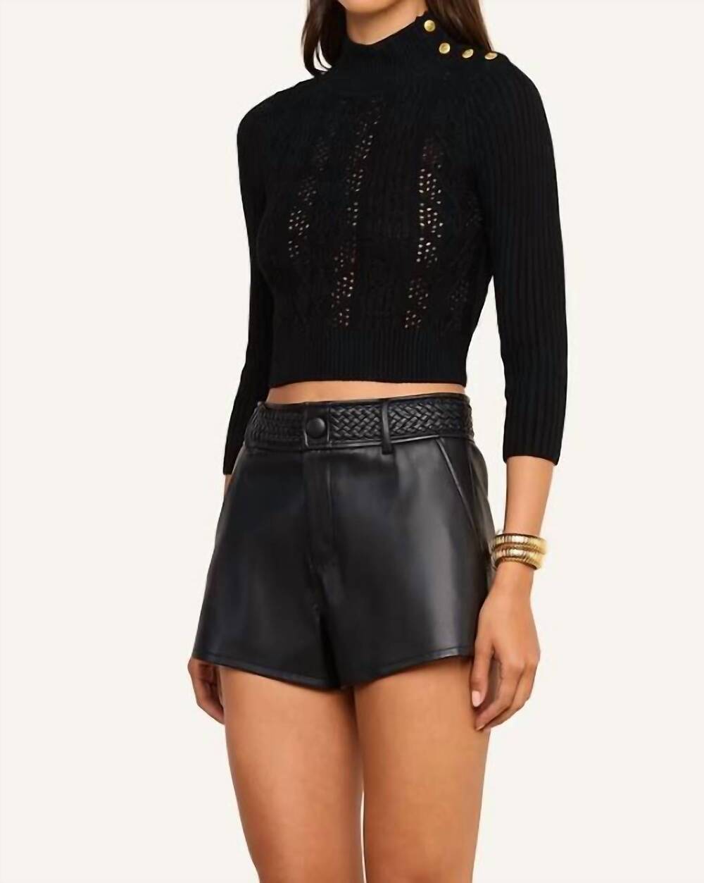 NEW L'AGENCE kamdyn cable mock neck sweater in black
